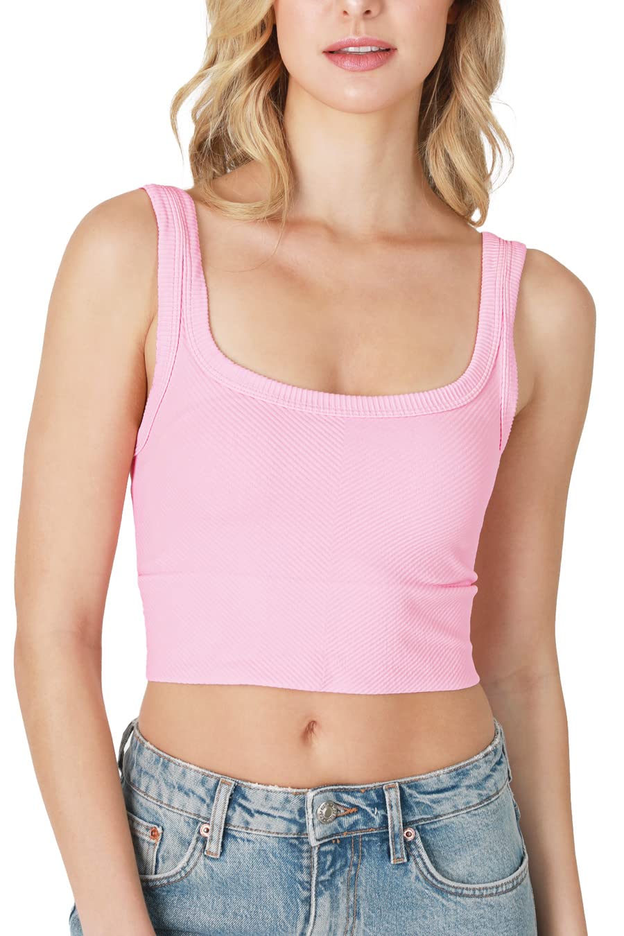 NIKIBIKI Women Seamless Chevron Ribbed Crop Top, Made in U.S.A, One Size