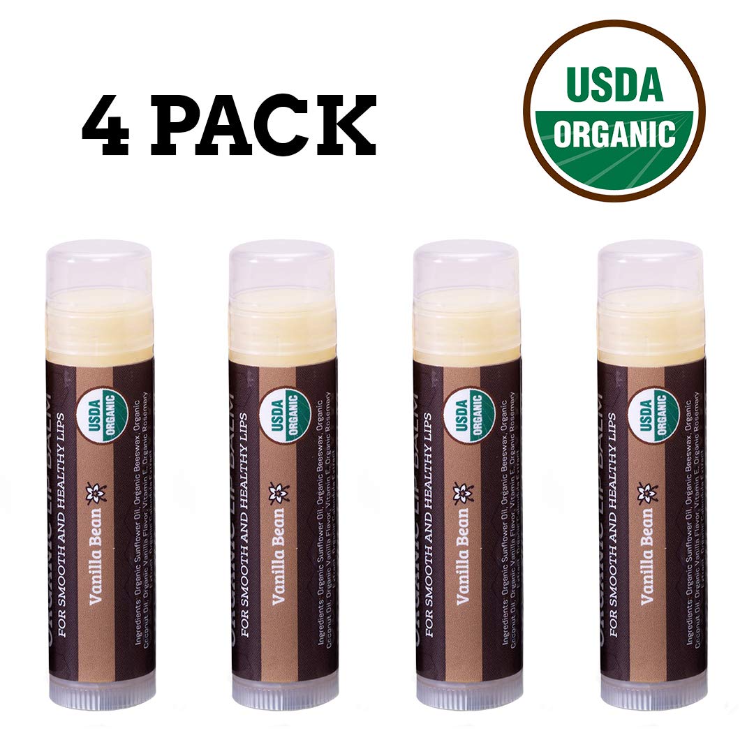 USDA Organic Lip Balm 6-Pack by Earth's Daughter Stocking Stuffers - Fruit Flavors, Beeswax, Coconut Oil, Vitamin E - Best Lip Repair Chapstick for Dry Cracked Lips - Moisturizing Lip Care