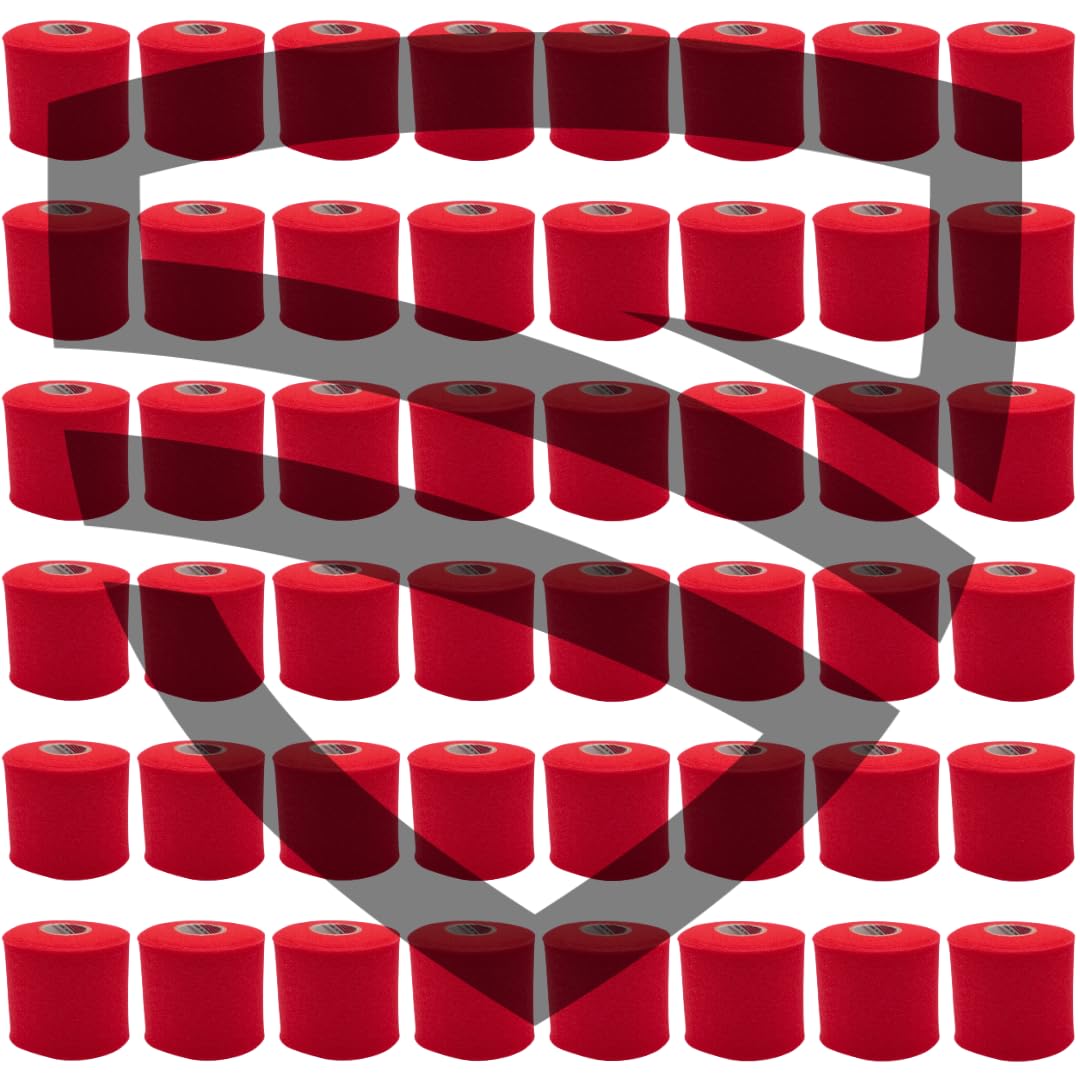 Shield Athletic Underwrap | Bulk Case 48 Rolls of PreWrap, Hair Tie, Headband, Patellar Support, Pre-Wrap Athletic Tape, 2.75" X 30 SYards, Foam Barrier Skin Protection, Flexible, Breathable Red