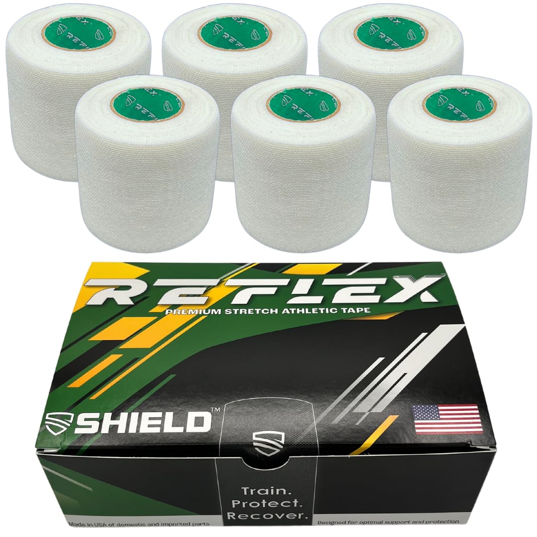 Shield Reflex | Stretch Athletic Tape, Tear by Hand, Made in USA, Thin, Flexible, Elastic Sports Tape, Spatting Football Tape 6 Pack (Midnight Blue, 2 Inch)