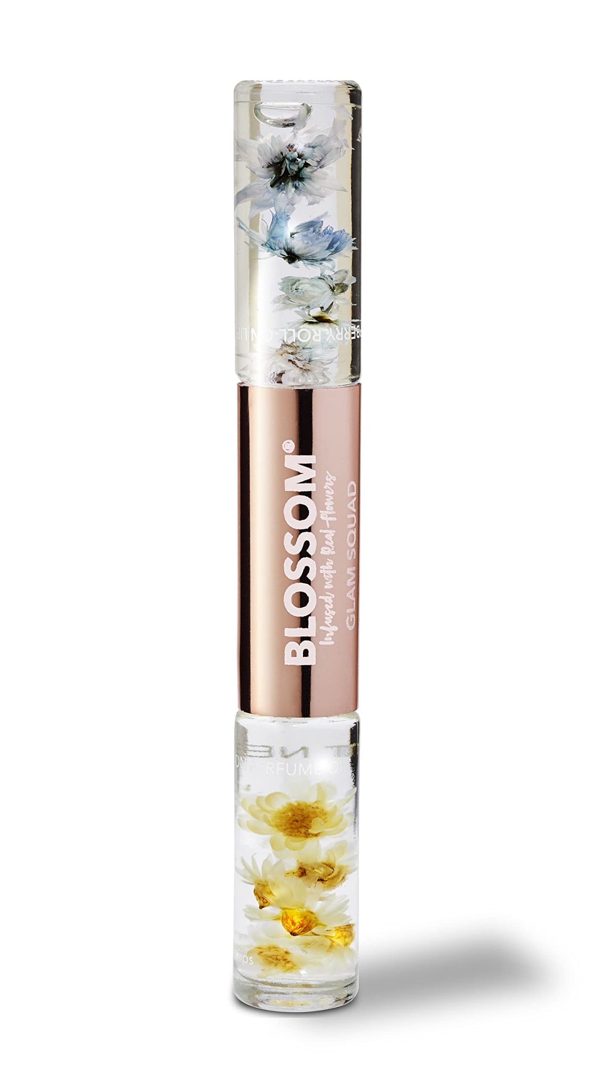 Blossom Glam Squad - Moisturizing Roll on Lip Gloss (0.1 fl. oz/6g) + Roll on Perfume Oil (0.1 fl. oz/6g), Infused with Real Flowers, Made in USA, 0.2 fl. oz./12g, Strawberry/Honey Jasmine