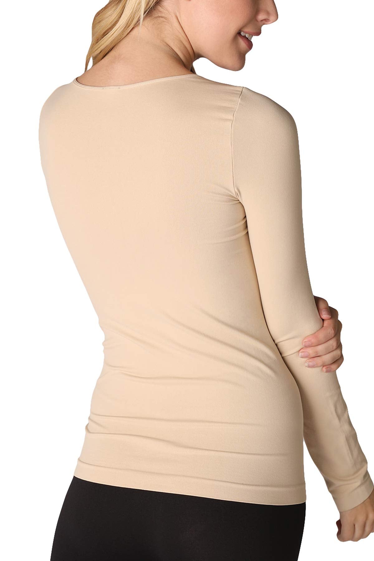 NIKIBIKI Women Seamless Long Sleeve Crew Neck Top, Made in U.S.A, One Size