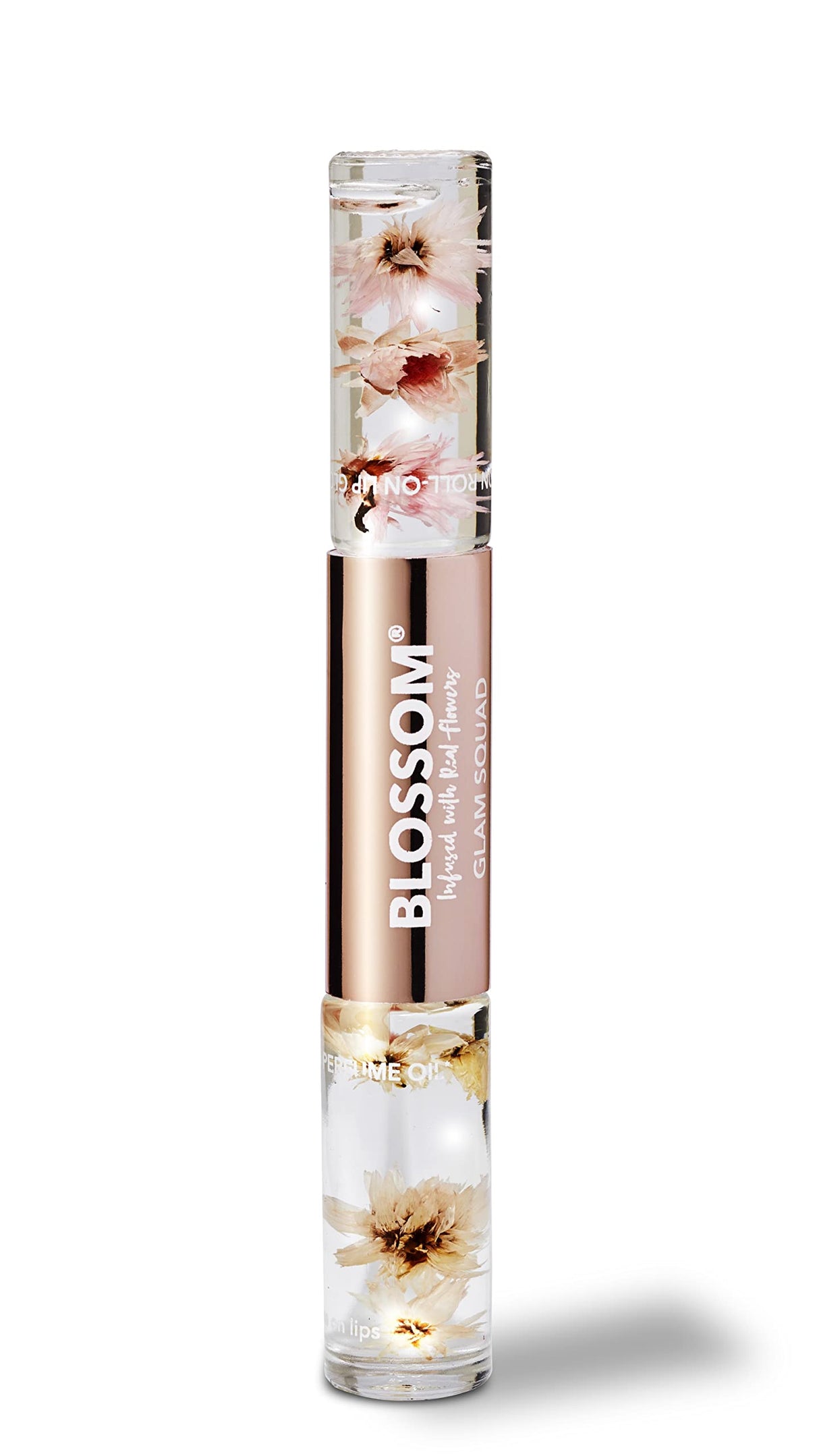 Blossom Glam Squad - Moisturizing Roll on Lip Gloss (0.1 fl. oz/6g) + Roll on Perfume Oil (0.1 fl. oz/6g), Infused with Real Flowers, Made in USA, 0.2 fl. oz./12g, Strawberry/Honey Jasmine