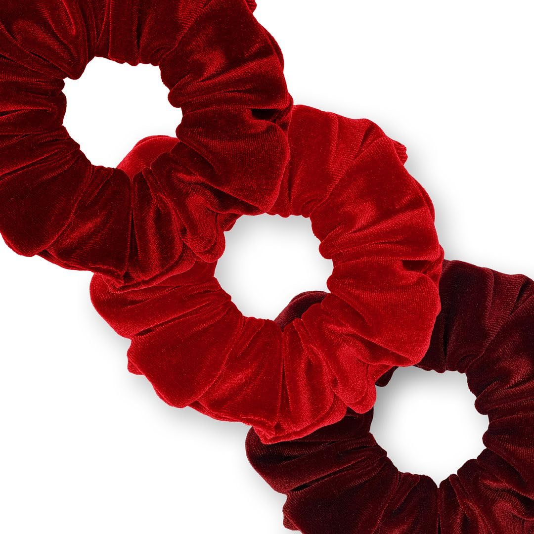 Velvet Scrunchies 3-Pack Gift Set Premium Plush Ponytail Holder Made in the USA Burgundy Forest Black