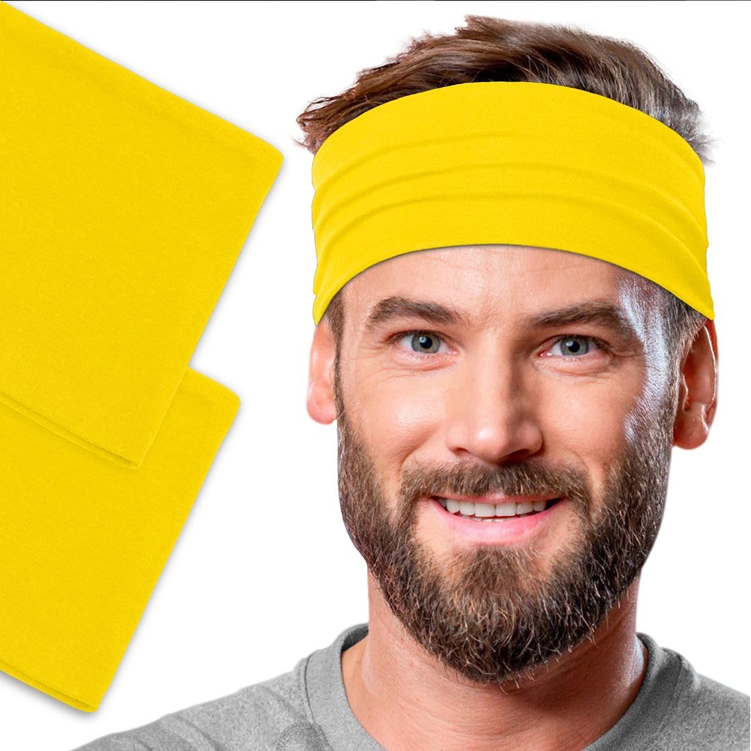 Men's Cotton Headbands Sweatbands 5" Wide Sports Fitness Yoga Fashion Made in USA