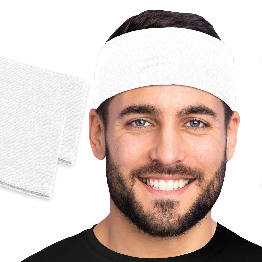 Men's Cotton Headbands Sweatbands 3" Wide Sports Fitness Yoga Fashion Made in USA