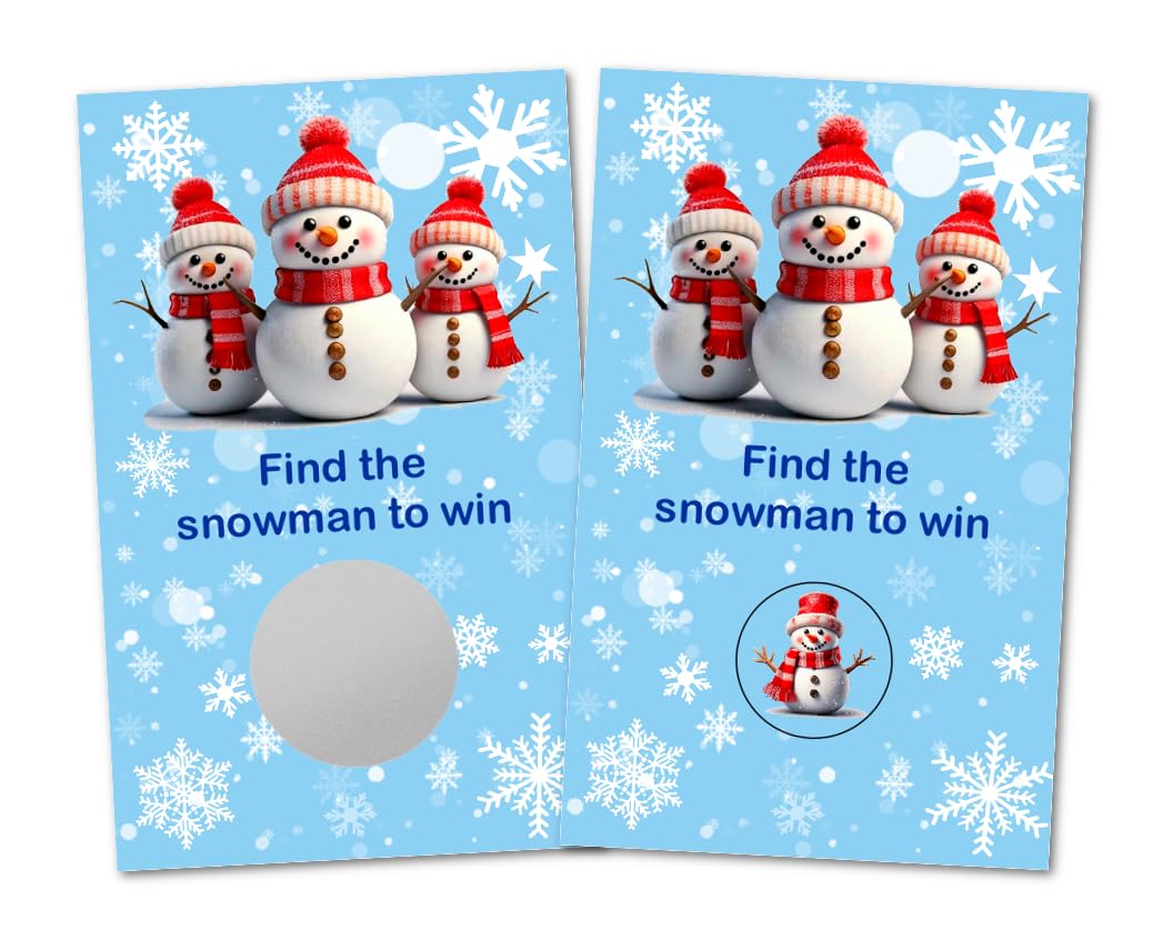 Christmas Party Game Scratch Off, Snowflakes, Find The Snowman Easy to Play Silly Games, Fun Idea, Ice Breaker Christmas Activity. Raffle Cards, Set of 40 Cards Made in USA