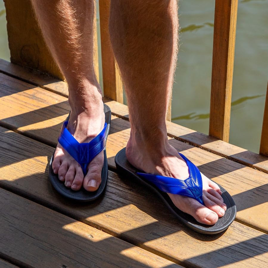 OKABASHI Men's Voyager Flip Flop | Scultped Footbed w/Nonslip Grip | Slip Resistent & Waterproof | Sustainably Made in the USA