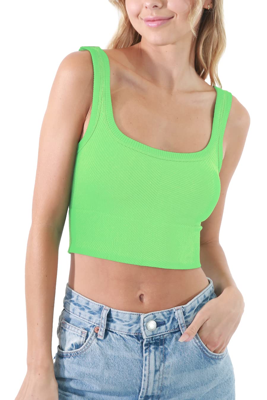 NIKIBIKI Women Seamless Chevron Ribbed Crop Top, Made in U.S.A, One Size