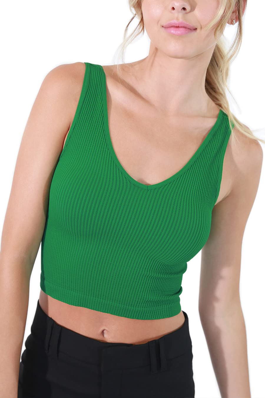 NIKIBIKI Women Seamless V-Neck Ribbed Crop Top, Made in U.S.A, One Size