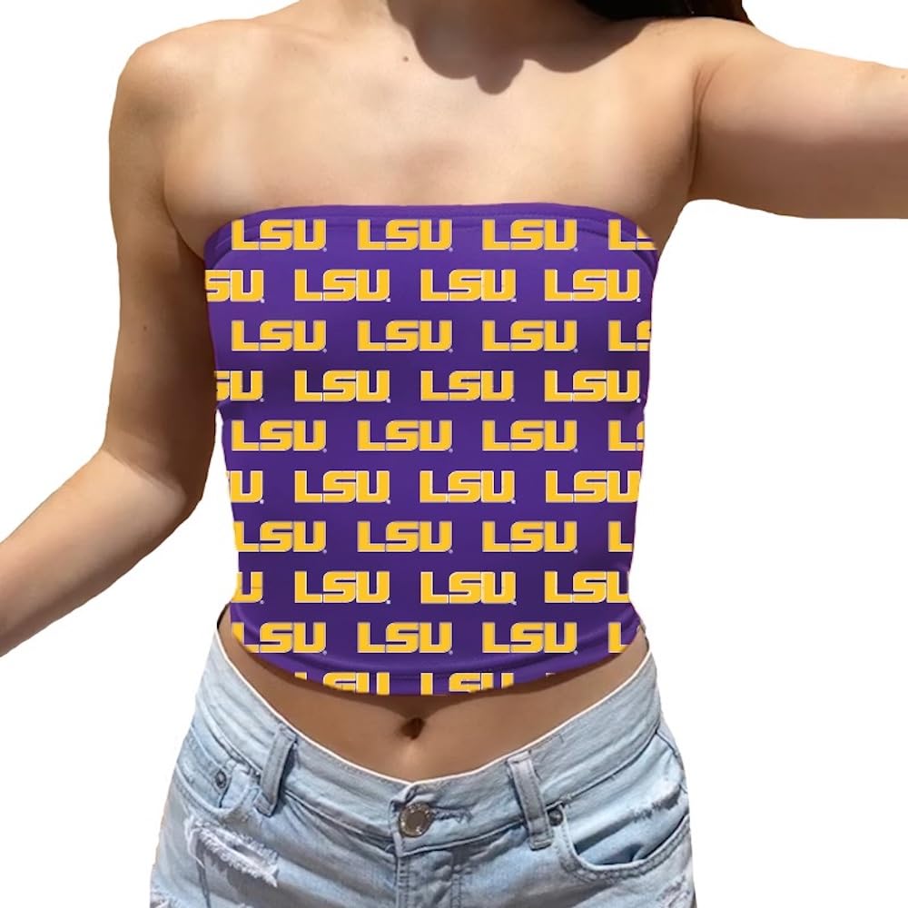 Lojobands Women's Tailgate Outfit College Tube Top Logo All Over Tank Top Crop Made in USA One Size Fits Most