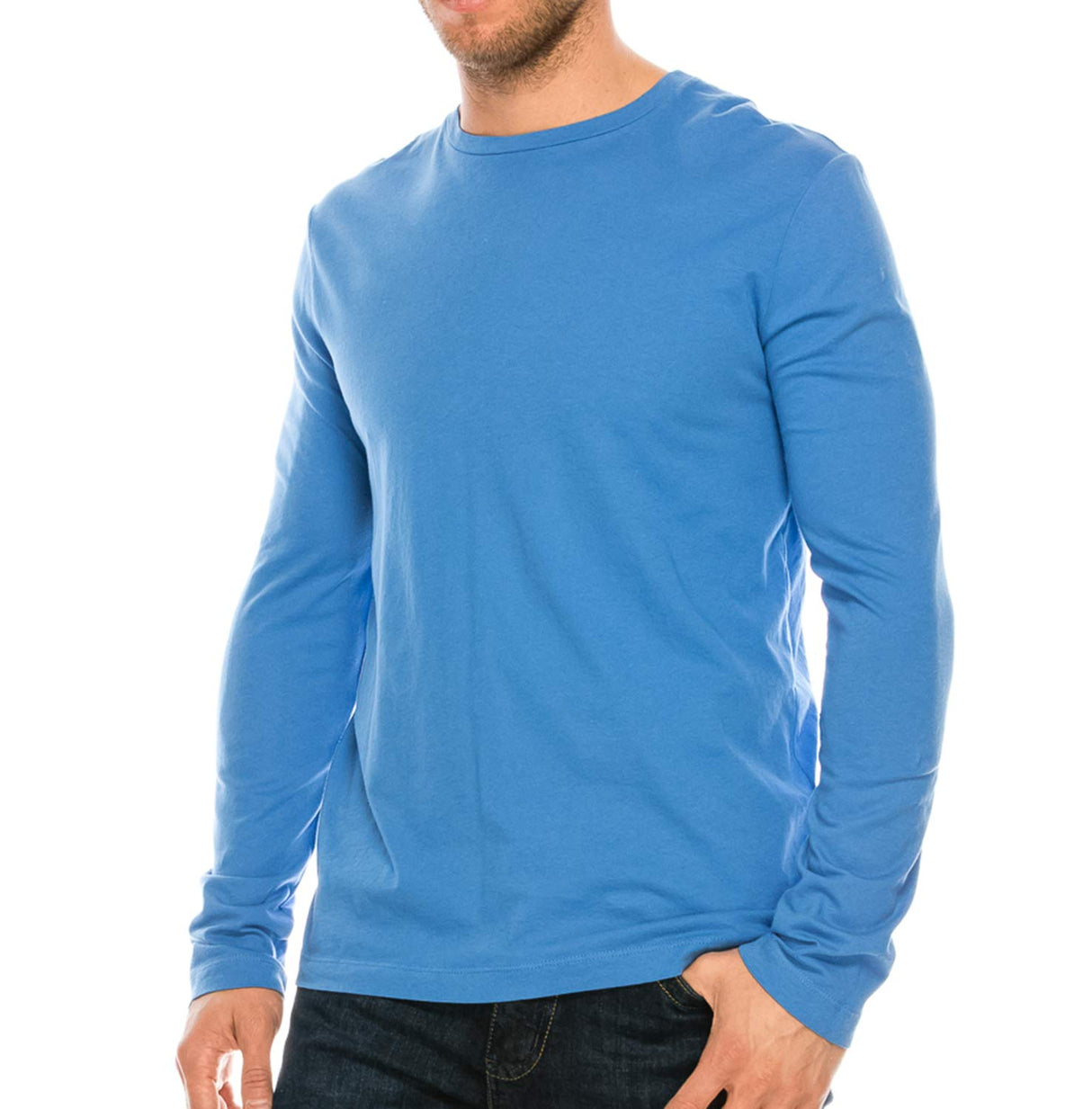 YURO-K Men's Premium Cotton Classic Long Sleeve Crew Neck T-Shirt S - XX Large