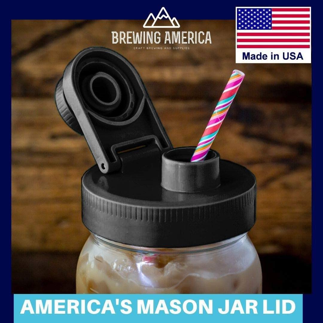 Brewing America Mason Jar Cold Brew Coffee Maker Infuser: Made in USA Wide Mouth Mason Jar with Screw Top Pour and Drinking Lid, Stainless Steel Filter - Coffee, Tea, Alcohol - 2 Quart 64 oz Blue Lid