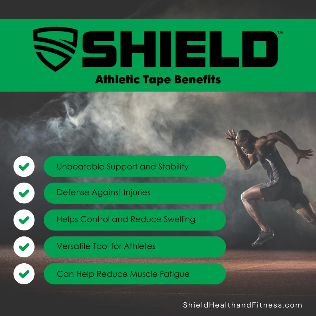 SHIELD | 3-Pack White Athletic Tape – 1.5 Inches x 15 Yards - Made in USA, Easy Tear, Rigid, Very Strong. First aid, Injury- Athletic, Medical,Therapy Trainers