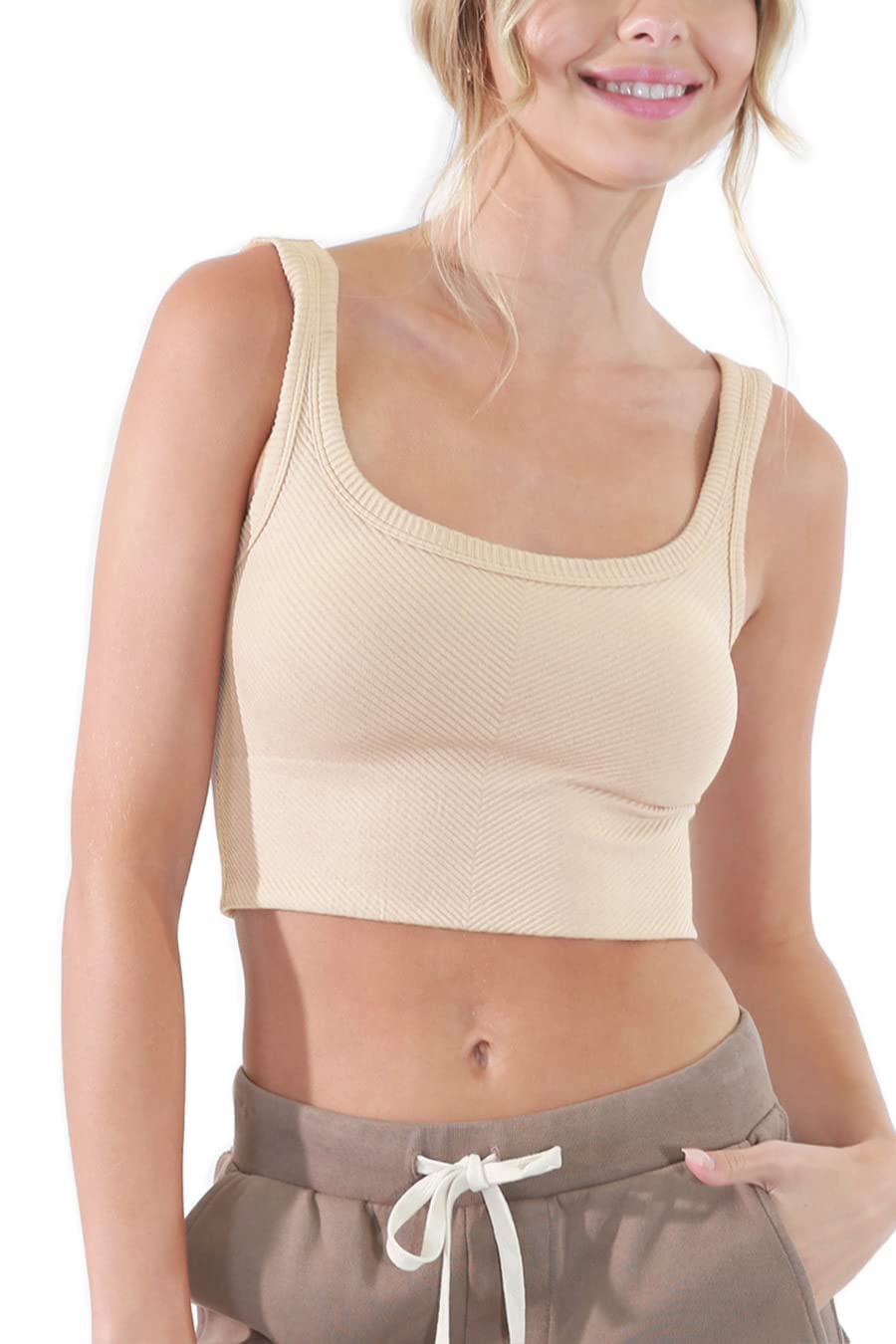 NIKIBIKI Women Seamless Chevron Ribbed Crop Top, Made in U.S.A, One Size