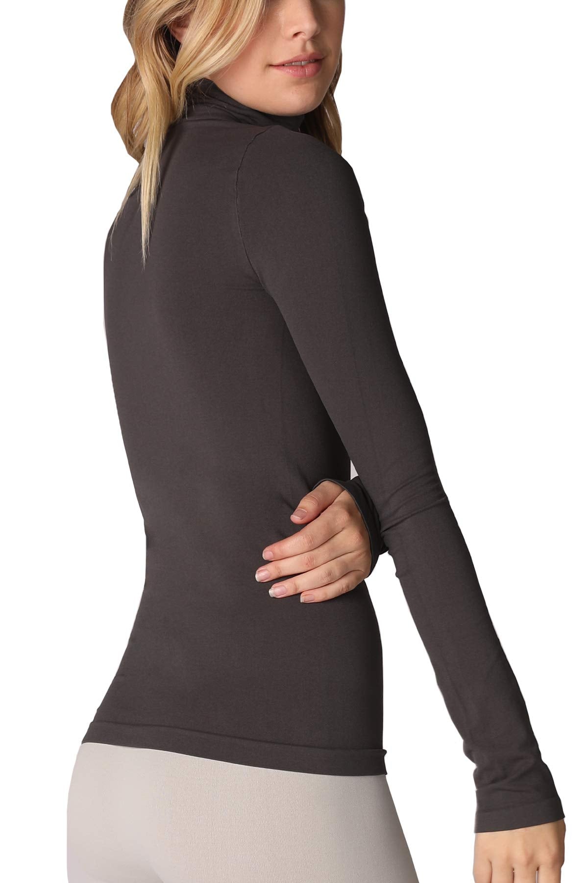 NIKIBIKI Women Seamless Long Sleeve Mock Neck Top, Made in U.S.A, One Size