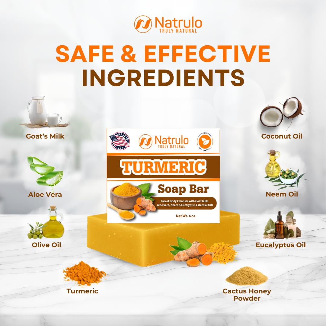 Turmeric Soap Bar for Face & Body – Natural Turmeric Skin Brightening Soap for Dark Spots, Intimate Areas, Underarms – Turmeric Face Wash Reduces Acne, Scars & Cleanses Skin – Made in USA