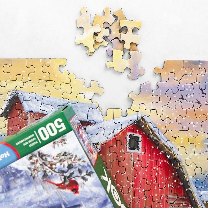 Springbok's Holidays on The Farm 500 Piece Jigsaw Puzzle Features A Nostalgic Winter Themed Puzzle for The Holidays