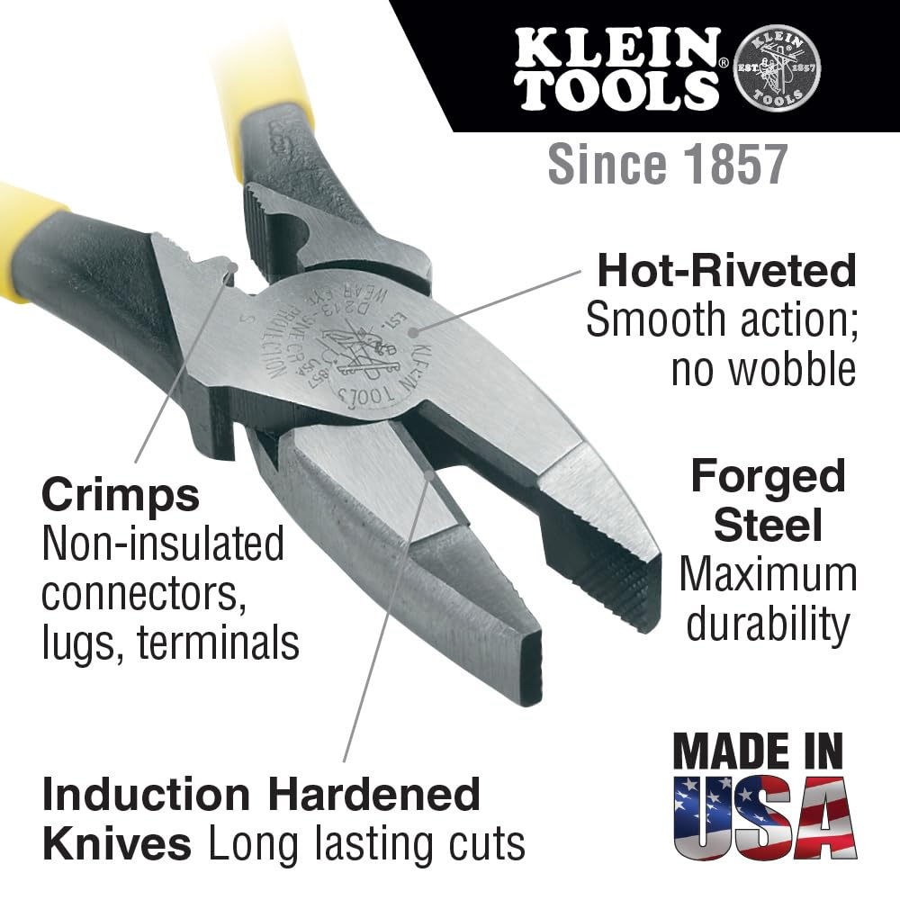 Klein Tools D20009NEGLW Side Cutter Linemans Pliers Cut ACSR, Screws, Nails, Hard Wire, 9-Inch Hi-Viz Pliers