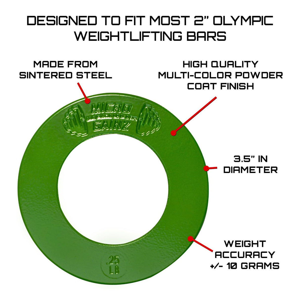 Micro Gainz Calibrated Fractional Weight Plates Set, 8 Piece Olympic Weight Plates Set with Bag, Designed for Olympic Barbells for Strength Training and Micro Loading, Made in USA
