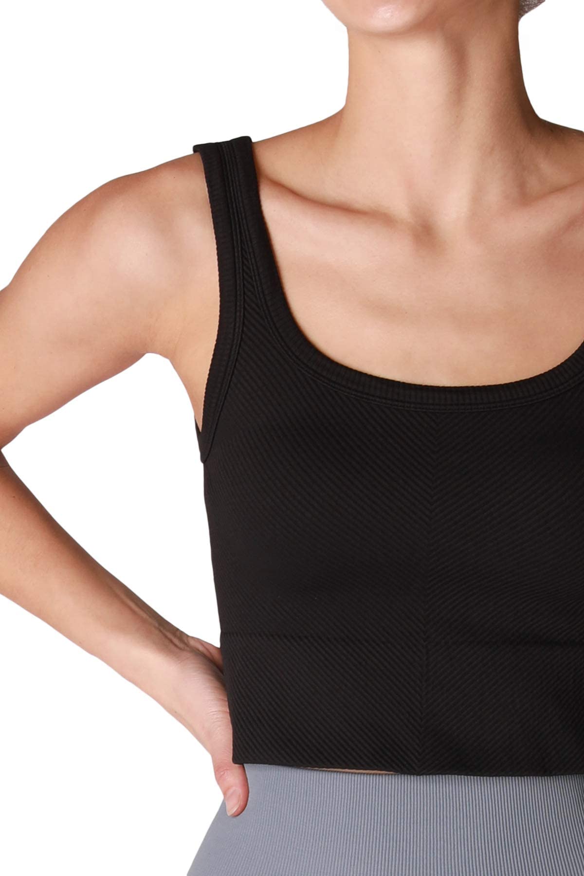 NIKIBIKI Women Seamless Chevron Ribbed Crop Top, Made in U.S.A, One Size