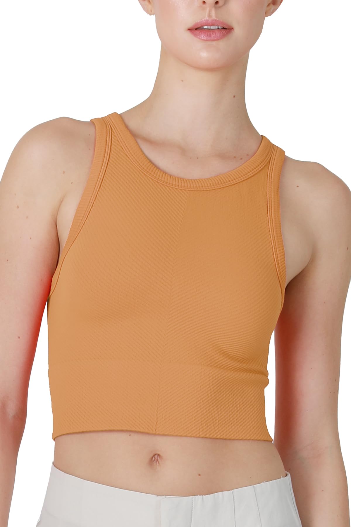 NIKIBIKI Women Seamless Chevron High Neck Crop Top, Made in U.S.A, One Size