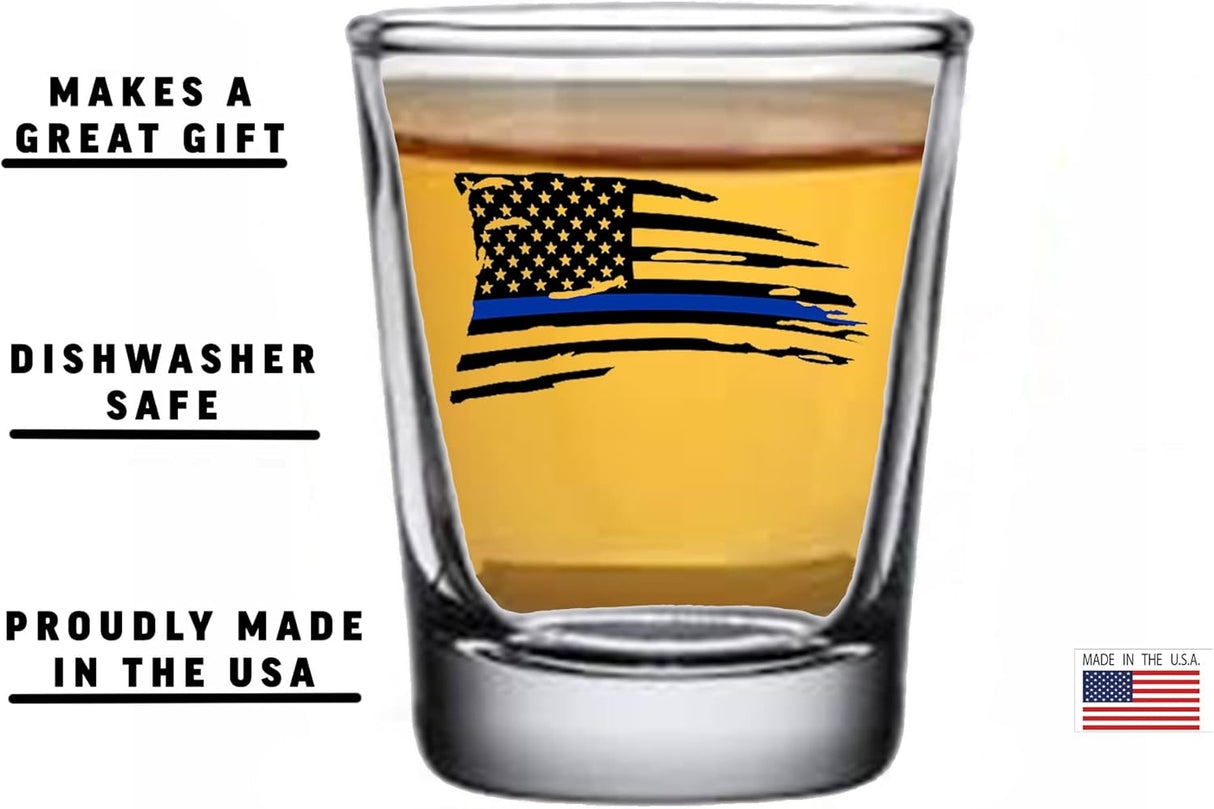 Rogue River Tactical Tattered Thin Blue Line Flag Old Fashioned Whiskey Glass And Shot Glass Bar Drinking Cup Gift Set For Police Officer Law Enforcement Bundle Combo