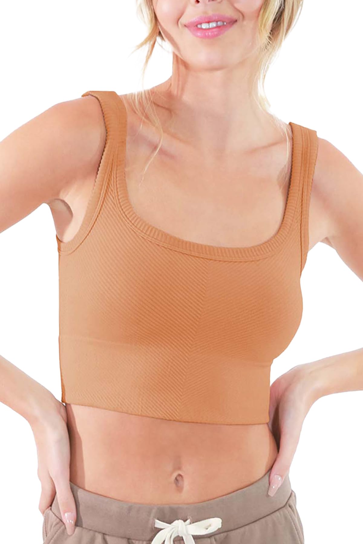 NIKIBIKI Women Seamless Chevron Ribbed Crop Top, Made in U.S.A, One Size