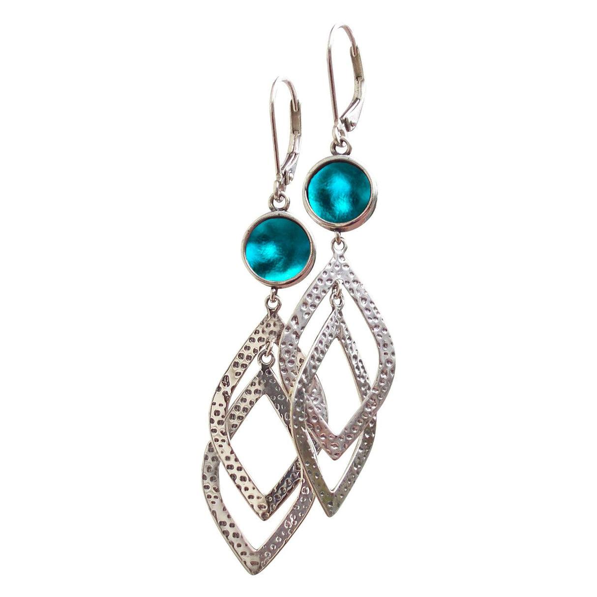 Bottled Up Designs Handmade Recycled Antique Glass and Sterling Silver Cascade Earrings (Olive Wine Bottle)