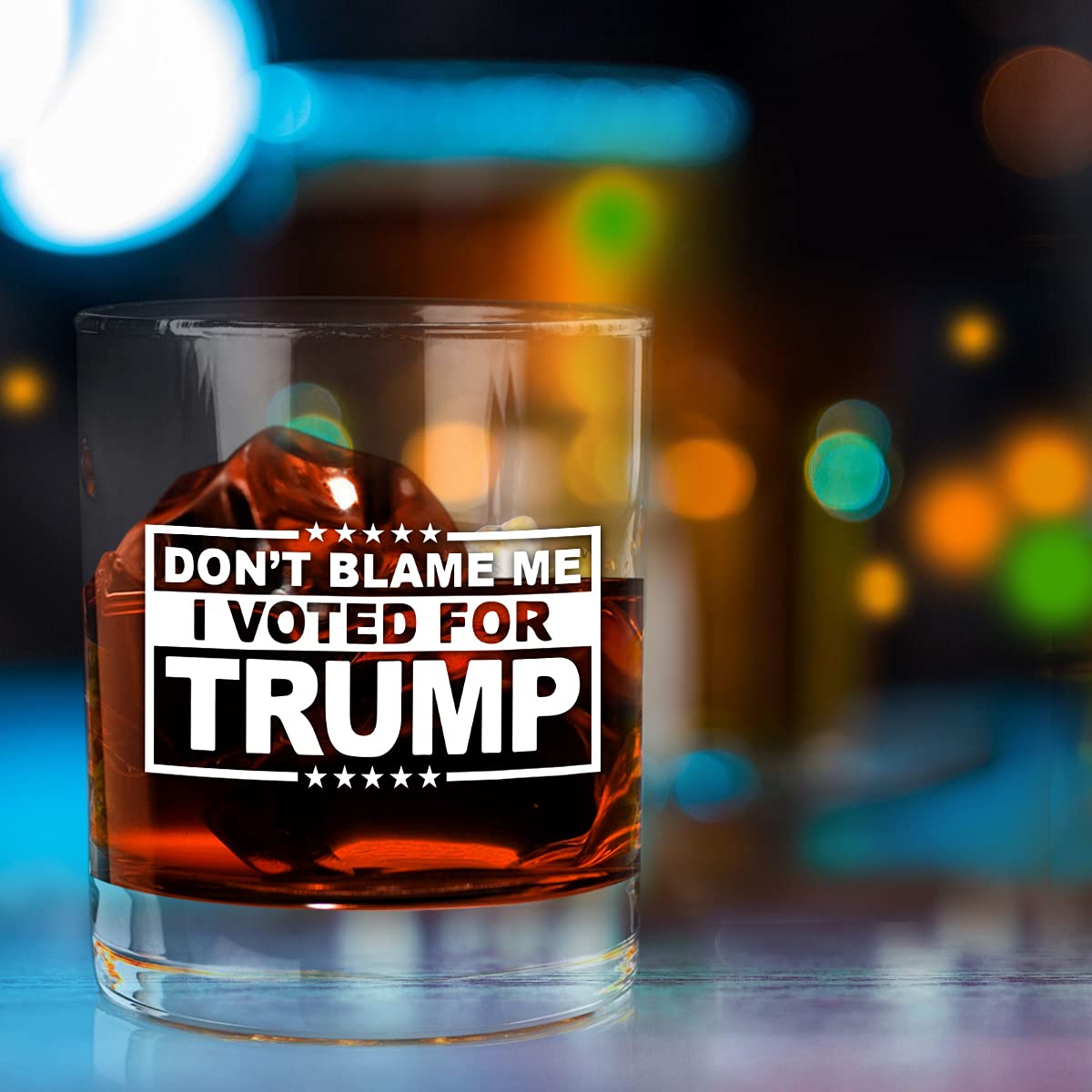 Don’t Blame Me, I Voted for Trump-Funny Whiskey Bourbon Scotch Glass 11oz- Great Gift for Dad, Mom, GOP, Conservative, Political Collector, Rocks Glass- USA Made.