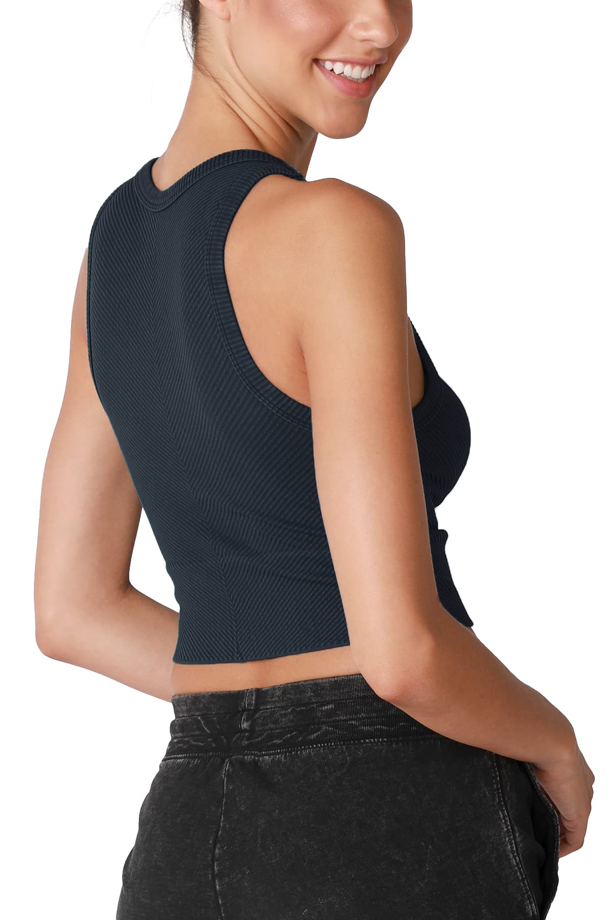 NIKIBIKI Women Seamless Vintage Chevron High Neck Crop Top, Made in U.S.A, One Size