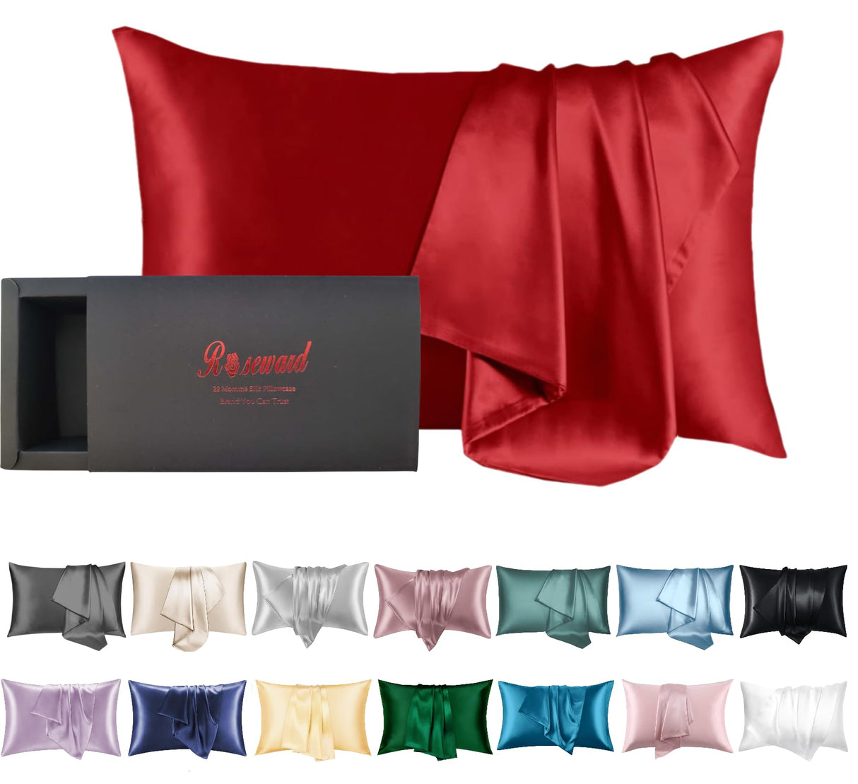 Oeko-TEX Certified Mulberry Silk Pillow Cases Green for Christmas Made in USA, 100% Silk Pillowcase with Zipper, 6A Grade 22 Momme Pure Silk Gift Set, 1 Pcs 20"x30" (Queen, Emerald)