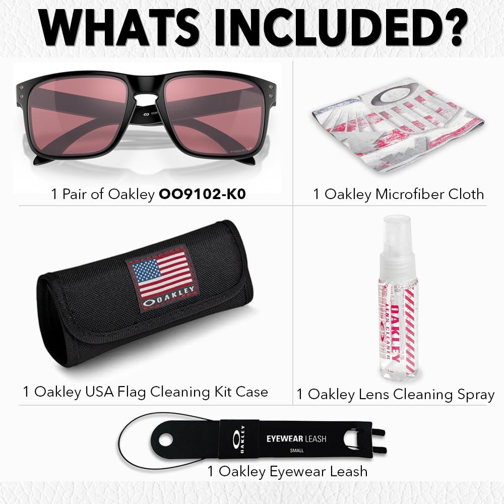 Oakley OO9102 HOLBROOK Square Sunglasses for Men - High Bridge Fit - USA Flag Cleaning Kit and Leash - PREMIUM BUNDLE