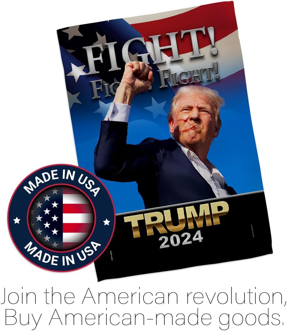 Fight for Trump Flag 2 Pcs Pack Yard Sign Wall Home Tapestry Patio Poster Rally Shooting 2024 Door Banner Porch Outdoor House Patriotic Decorations, Republican Gifts Made in USA
