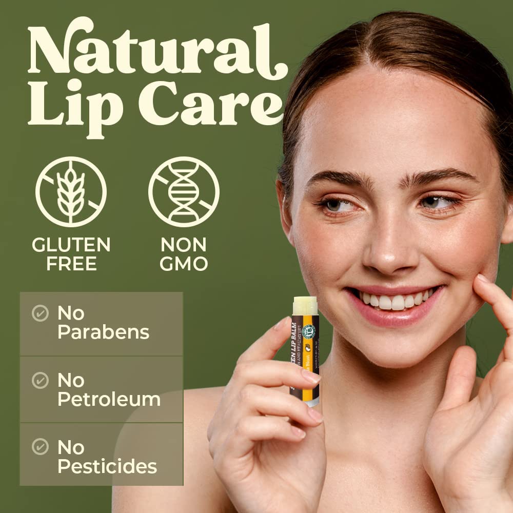USDA Organic Lip Balm 6-Pack by Earth's Daughter Stocking Stuffers - Fruit Flavors, Beeswax, Coconut Oil, Vitamin E - Best Lip Repair Chapstick for Dry Cracked Lips - Moisturizing Lip Care