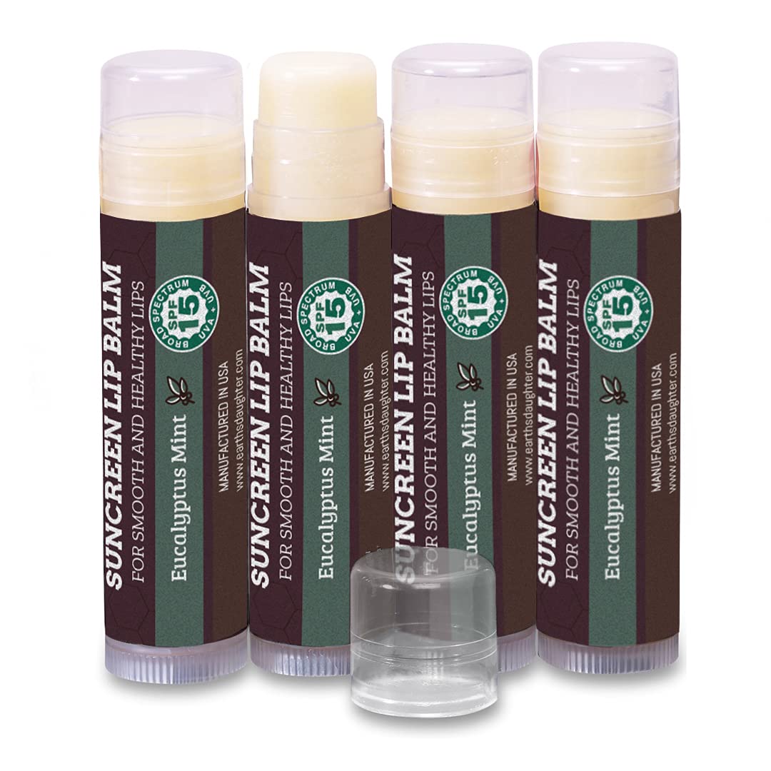 USDA Organic Lip Balm 6-Pack by Earth's Daughter Stocking Stuffers - Fruit Flavors, Beeswax, Coconut Oil, Vitamin E - Best Lip Repair Chapstick for Dry Cracked Lips - Moisturizing Lip Care