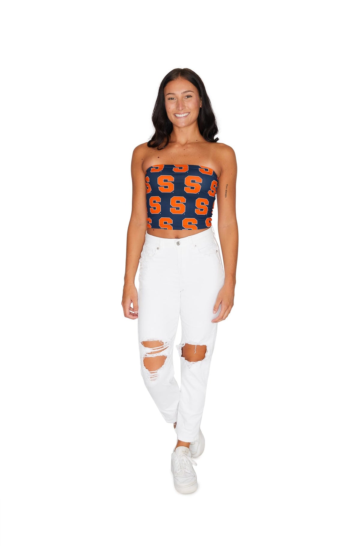 Lojobands Women's Tailgate Outfit College Tube Top Logo All Over Tank Top Crop Made in USA One Size Fits Most