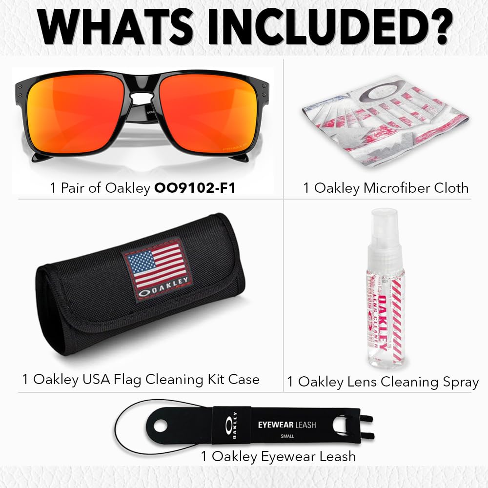 Oakley OO9102 HOLBROOK Square Sunglasses for Men - High Bridge Fit - USA Flag Cleaning Kit and Leash - PREMIUM BUNDLE