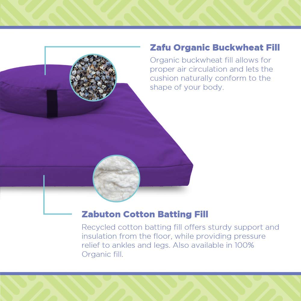 Bean's ZAFU + ZABUTON Meditation Set - OVAL Buckwheat Filled ZAFU Pillow + Large Cotton Filled ZABUTON Floor Pad - EARTH Cotton Canvas - Traditional Tibetan Zen Mindfulness Seat Kit - Made in USA