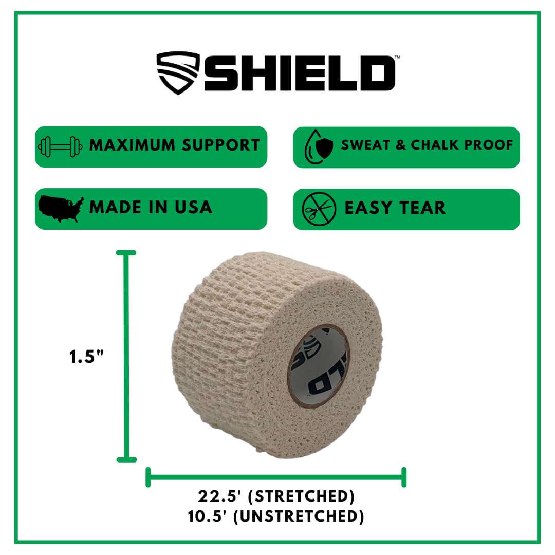 SHIELD | Weightlifting Tape - Made in USA, Hook Grip, Cross-Training, WOD Grip Tape 3-Pack– Durable, Non-Slip, Comfortable Stretchy Athletic Tape – Thumb, Wrist, Finger Protection (Pink)