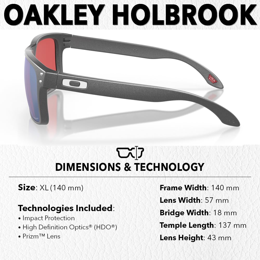 Oakley OO9102 HOLBROOK Square Sunglasses for Men - High Bridge Fit - USA Flag Cleaning Kit and Leash - PREMIUM BUNDLE