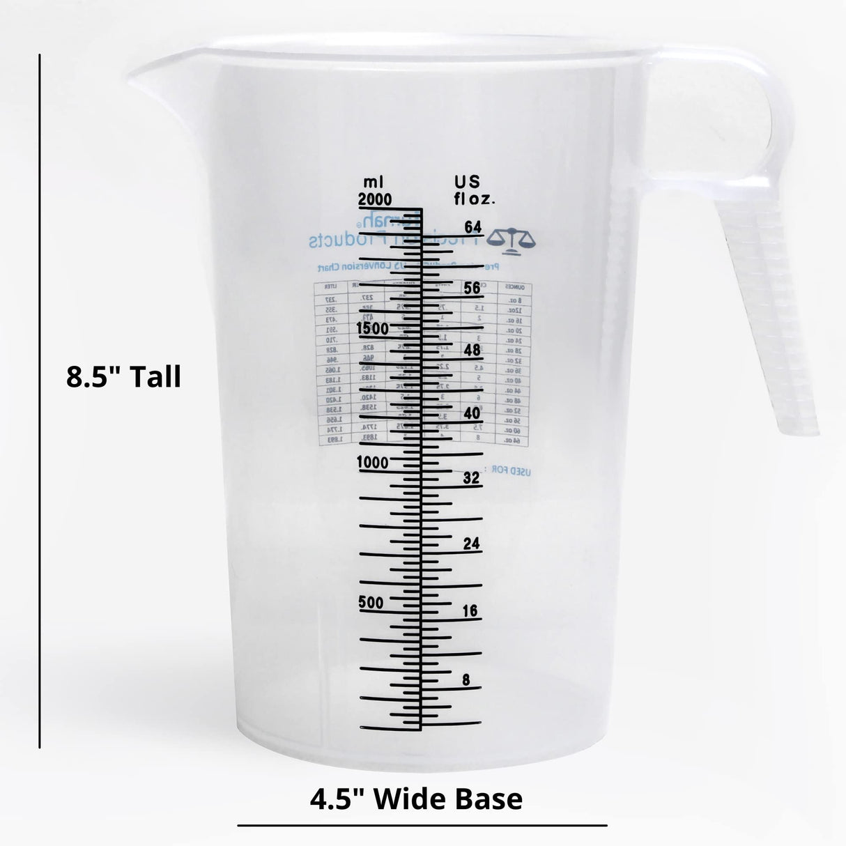One Gallon 128oz Measure Pitcher - Convenient Conversion Chart - Strong Food Grade - Great for Lawn, Chemicals Pool, Ag, Lye, Home Hobbies, Motor Oil, Fluids - Turnah Precision Products, Made in USA