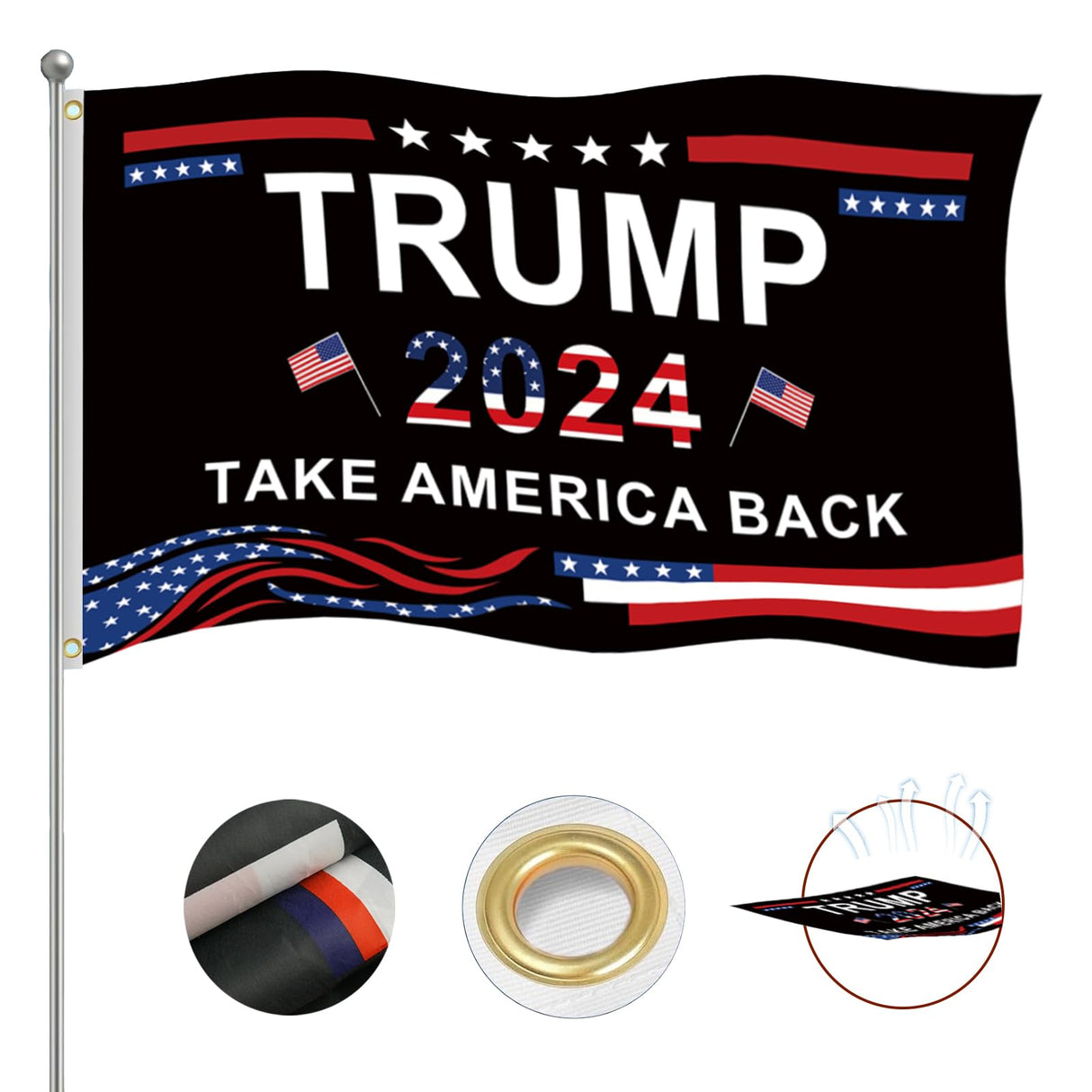 Trump 2024 Take America Back Flags 3x5 Outdoor Made in USA-Trump 2024 Flag for Outside with 2 Brass Grommets UV protection Fade Resistant for Indoor Outdoor