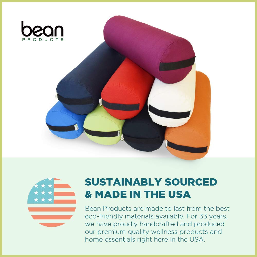 Bean Products Yoga Bolster - Made In The USA With Eco Friendly Materials - Round or Rectangular Support Cushions That Elevate Your Practice - Natural Cotton or Organic Hemp Cover