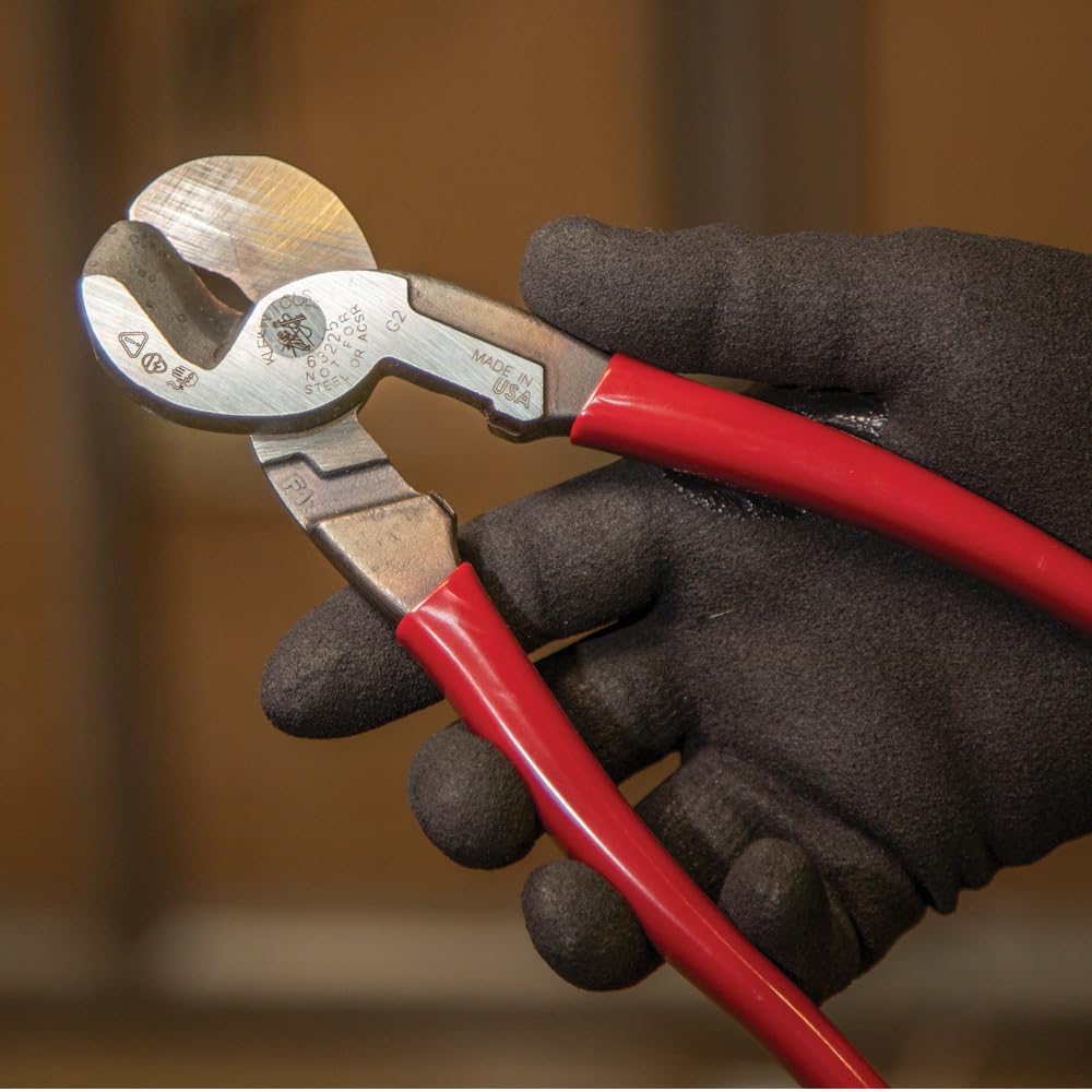 Klein Tools 63215 Cable Cutter, Made in USA, High-Leverage 6.5-Inch Compact, Forged From US Made Steel, Ideal for Cutting Aluminum and Copper Cable