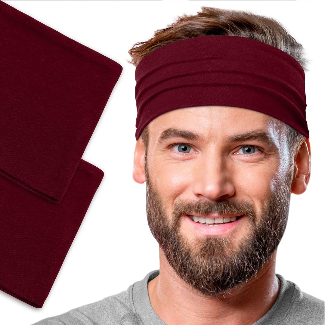 Men's Cotton Headbands Sweatbands 5" Wide Sports Fitness Yoga Fashion Made in USA