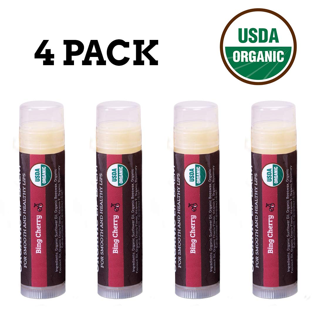 USDA Organic Lip Balm 6-Pack by Earth's Daughter Stocking Stuffers - Fruit Flavors, Beeswax, Coconut Oil, Vitamin E - Best Lip Repair Chapstick for Dry Cracked Lips - Moisturizing Lip Care