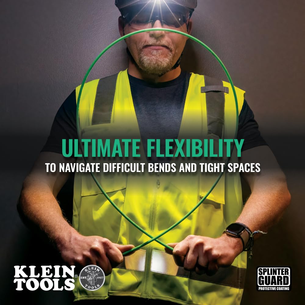 Klein Tools 50159 15-Foot Hi-Flex Glow Fish Rod Set, Made in USA, (3) 5/32-Inch Fiberglass, Adapter, Bullet Nose, Attachments, Splinter Guard Coating