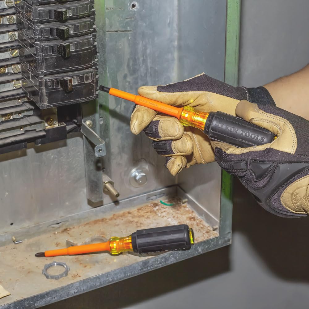 Klein Tools 33532-INS Electrical Insulated Screwdriver Set of 2, Made in USA, 4-Inch Phillips and Cabinet Set, Made in USA