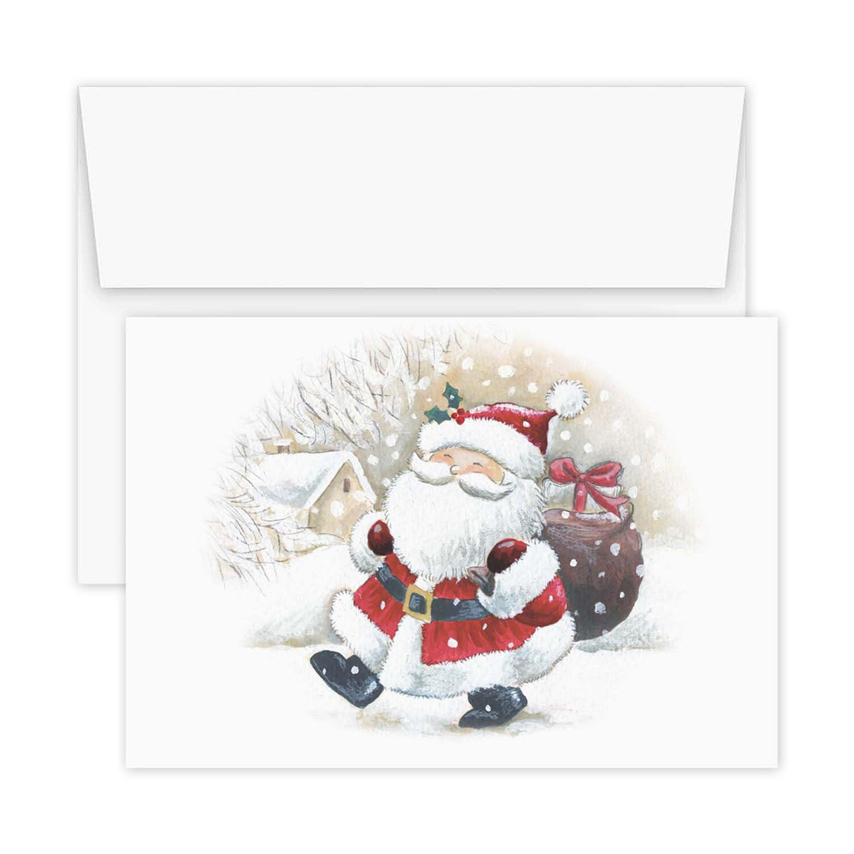 Masterpiece Sparkling Santa Christmas Cards / 16 Festive Holiday Cards Set With White Envelopes / 5 5/8" x 7 7/8" Winter Gold Foil Greeting Cards With Inside Verse/Made In The USA